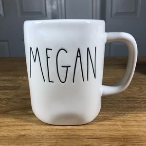 Rae Dunn MEGAN Mug - white with black long letters